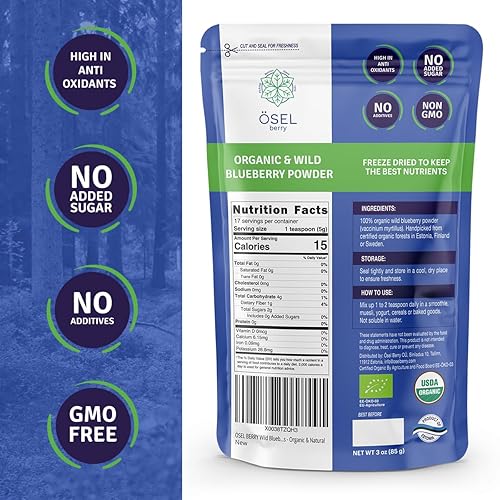 Miniatura 2 de ÖSEL BERRY Polvo orgánico de arándano silvestre de 3 onzas, certificado por USDA, sin azúcar añadido, ricos en antioxidantes, liofilizados,