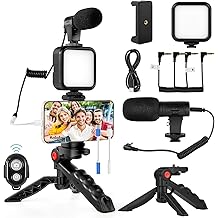 适用于 iPhone、Android（带 Tripod）、带 Mini LED 视频灯 + 心形麦克风 + 电话夹 + Tripod 的视频通话、视频博客、YouTube、Instagram、TikTok 的视频日志套件