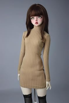 Bjd Doll Clothes for 1/3 bjd Dolls,Ball Jointed Doll Clothes,Handmade, Pit-Patterned Knit Skirt for bjd Dolls Gift Khaki