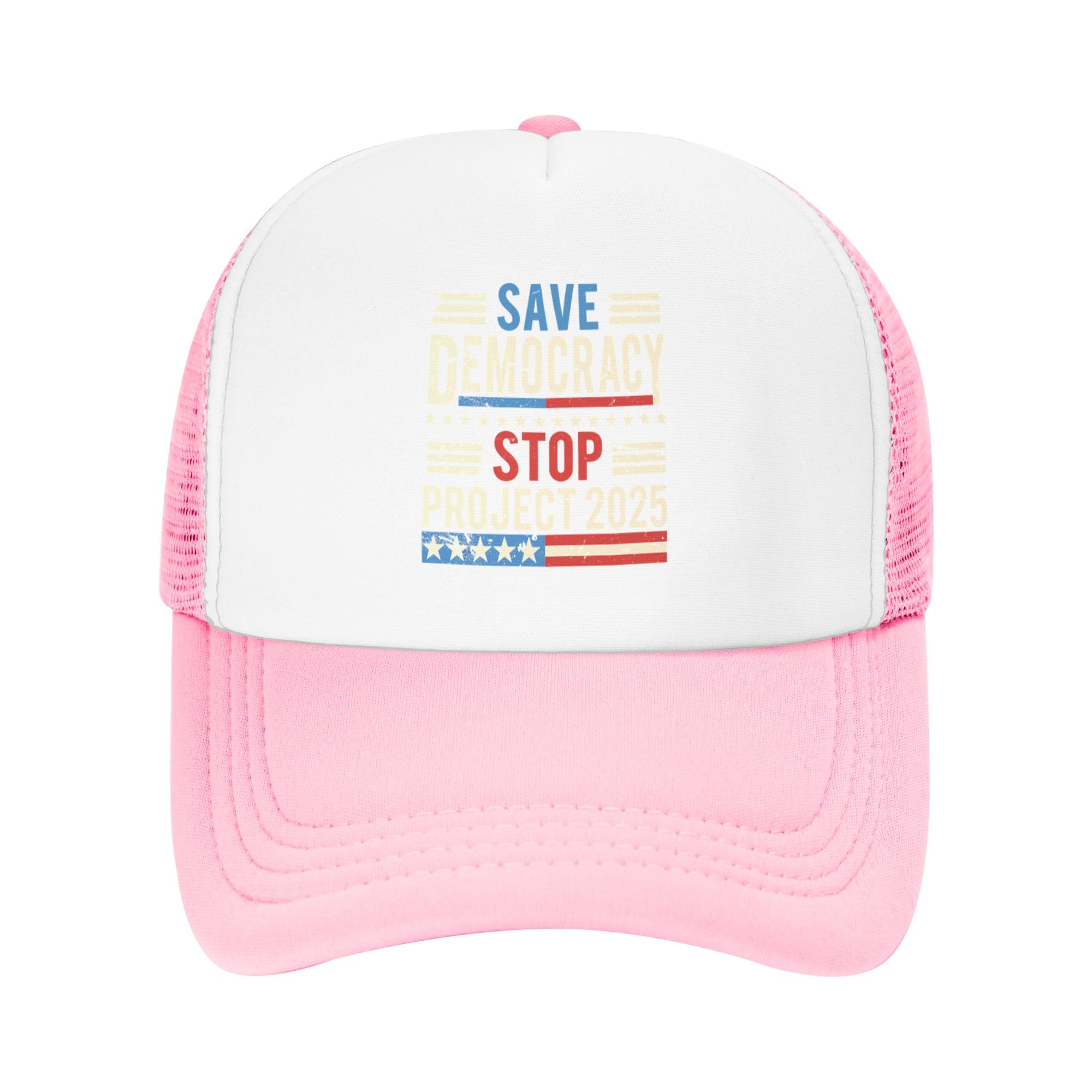 Stop Project 2025 Trucker Hat Save Democracy Baseball Cap Mesh Back Adjustable Hats for Kids - Pink