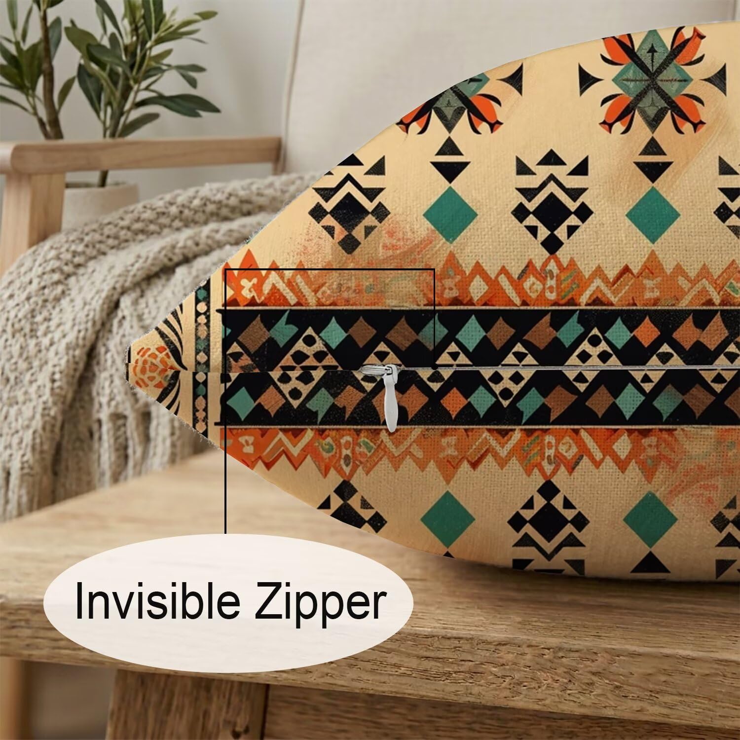 Set di 4 Federe Copricuscini 50x50 cm, Motivi Per Tappeti Federe per Cuscini Decorazioni in Lino con Cerniera Invisibile, Quadrati Impermeabile Cuscini da Esterno per Giardino Soggiorno (Boemia) L-8D