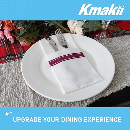 Miniatura 5 de KMAKII Servilletas desechables de papel con bolsillo integrado para cubiertos desechables para fiestas, bodas, eventos, tacto de lino, 16 x 16