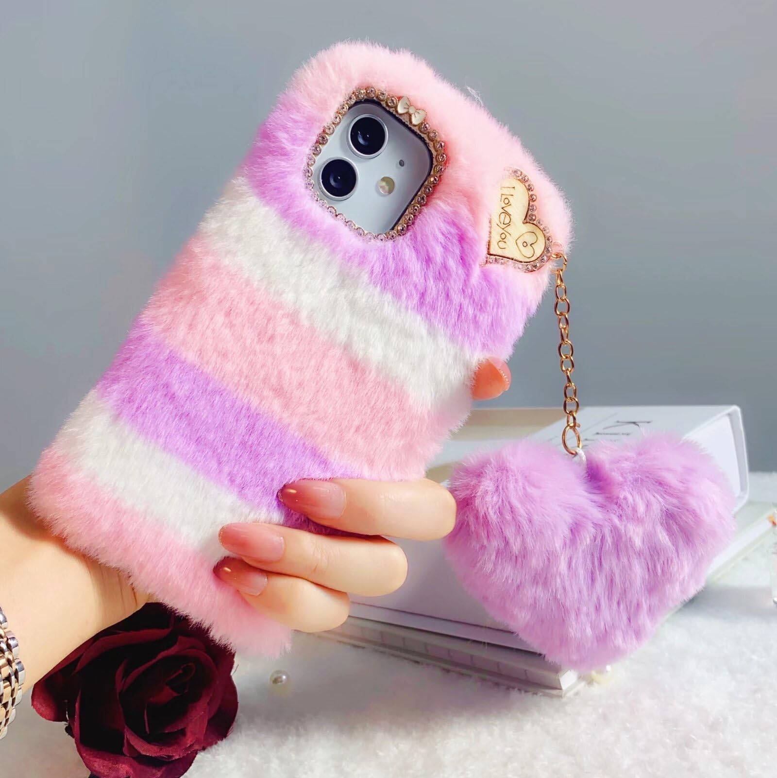 Peluche Custodia Cover per Xiaomi Redmi A1,Custodia Coniglio Peluche per Xiaomi Redmi A1, Custodia Peloso Carino Protettiva Fluffy Cover Bambine Copertura Caso per Xiaomi Redmi A1 - Nero bianco