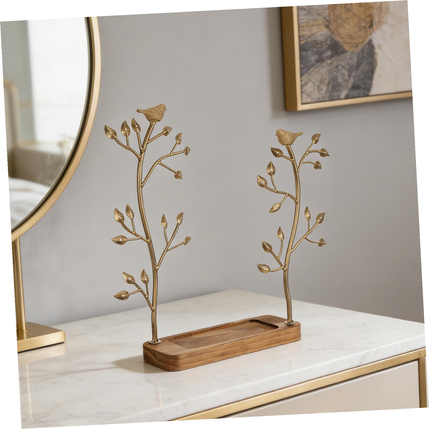 Zerodeko Présentoir à Bijoux en Fer et Bois Forme D'arbre à Oiseaux Organisateur de Colliers et Boucles Oreilles pour Rangement Bijoux Organisateur Vanité Féminine