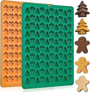 2 PCS Christmas Silicone Molds - Mini Christmas Tree & Gingerbread Man Molds for Hard Candy, Gummy, Caramels, Chocolate, Ice Cube & Pet Dog Treats, Cupcake Decor & Wax Melt