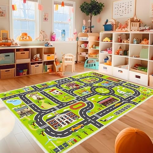Miniatura 4 de Alfombra de juego para niños de 6.5 x 9.8 pies, ideal para que los niños disfruten de la vida de la ciudad, jueguen y aprendan de forma segura y