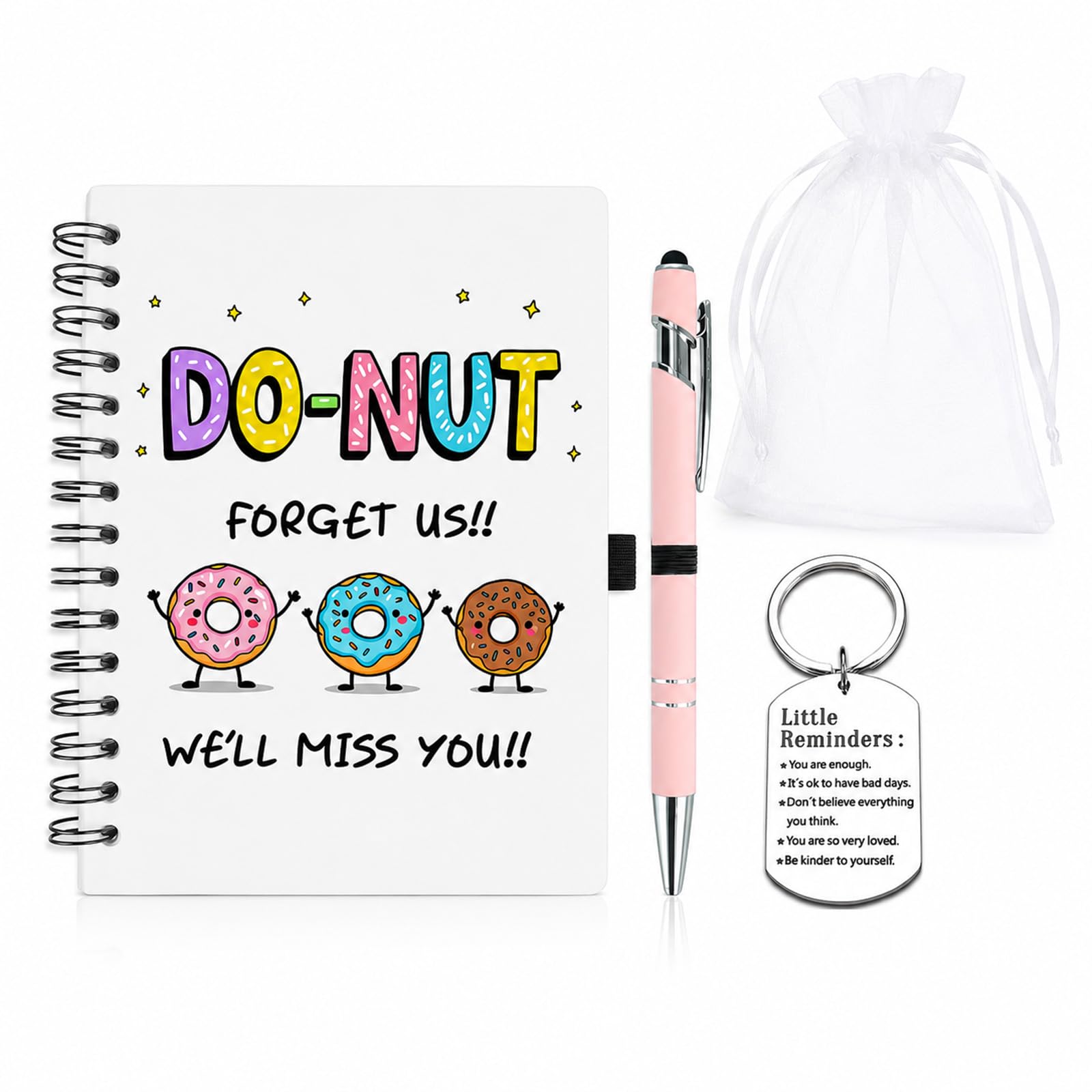 4 Pcs Goodbye Gifts for Colleagues, Sorry Your Leaving Coworker Goodbye Gift for Colleagues Women, Funny Notebook with Pen and Keychain, Leaving Gifts for Women Men Friends Retirement Graduation