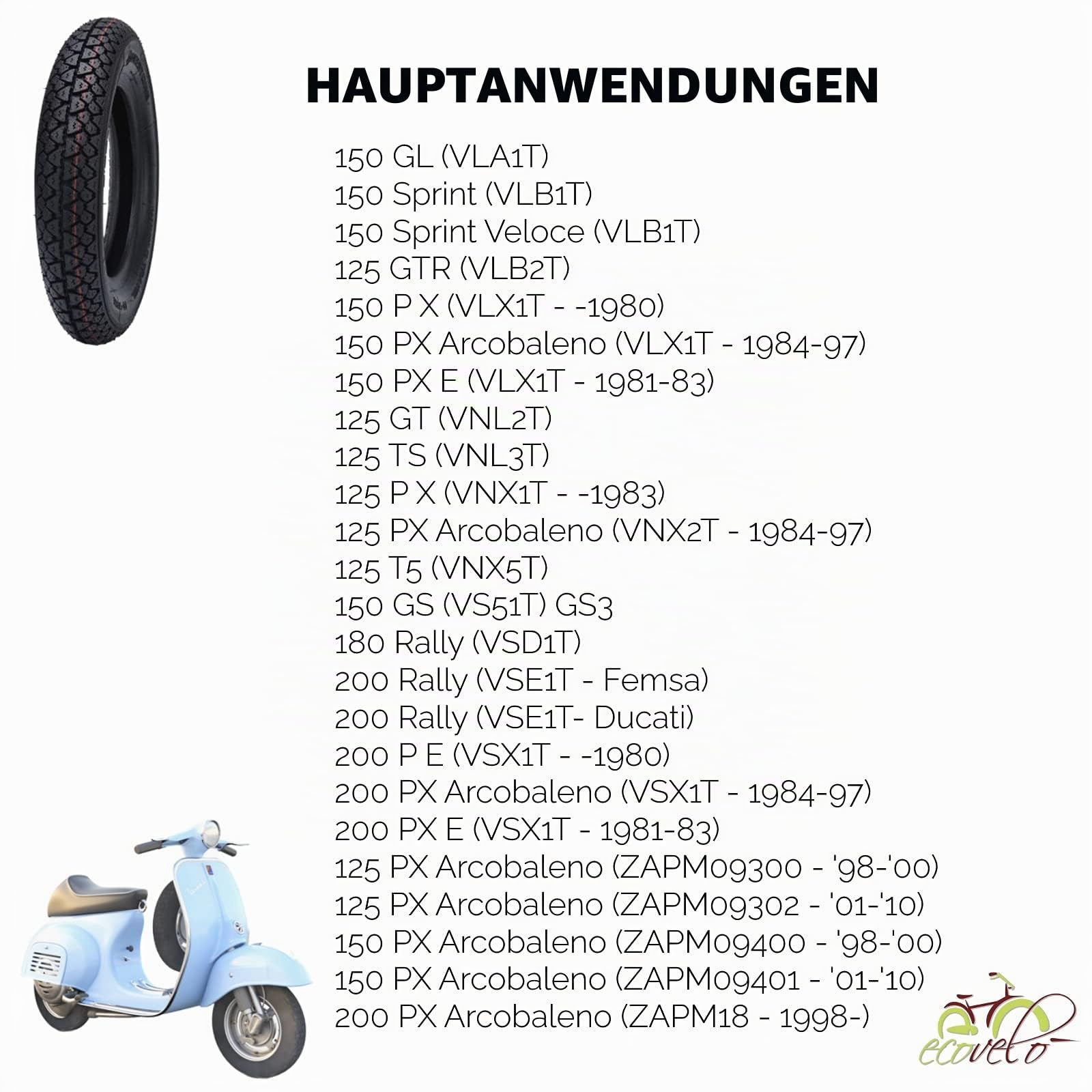 2 Reifen Deestone 3.50 – 10 + Schläuche für Piaggio Vespa PX 125 150 200 Arcobaleno, Autoreifen