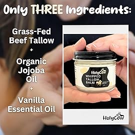 HolyCow Beef Tallow For Skin - Whipped Tallow Balm with Organic Jojoba Oil, Grass Fed Beef Tallow Face Moisturizer for Eczema, Baby, Lip Balm - Lotion For Extremely Dry Skin (Vanilla Bean)