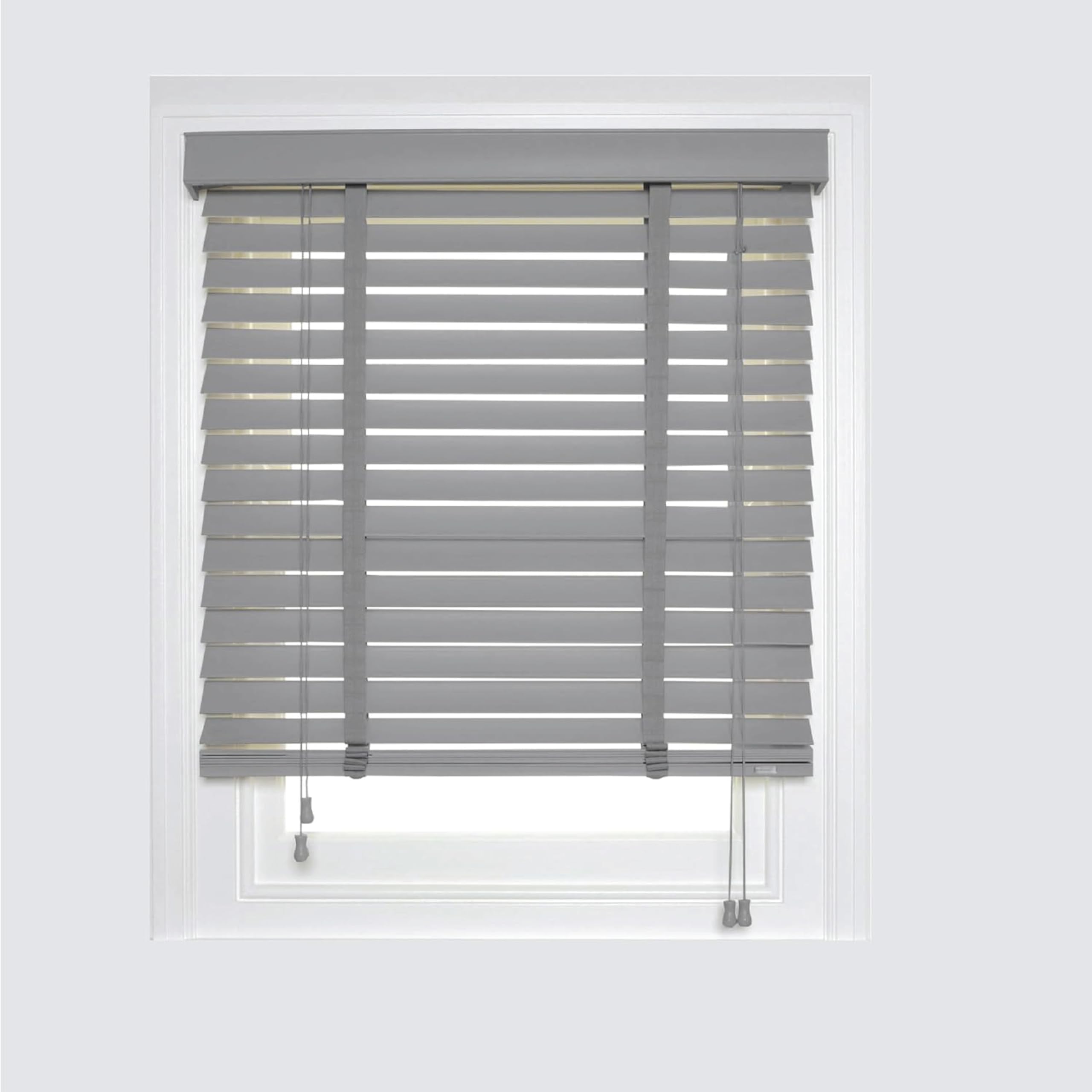 APEX FURNISHINGS Made to Measure Faux Wood Window Venetian Blinds-50mm Slats Grey Tape Home Office Windows Blind (75cm x 213cm)
