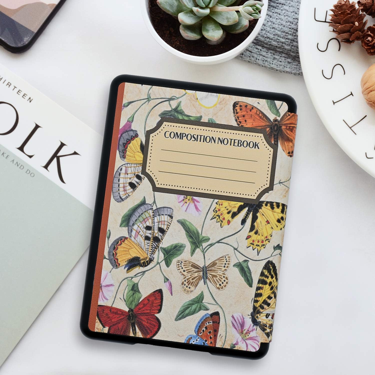 Schutzhülle für Kindle Paperwhite 12. Generation 2024 und Kindle Colorsoft Signature Edition, PU-Leder, Schutzhülle mit automatischer Schlaf-/Wachfunktion, Handschlaufe, Composition Notebook