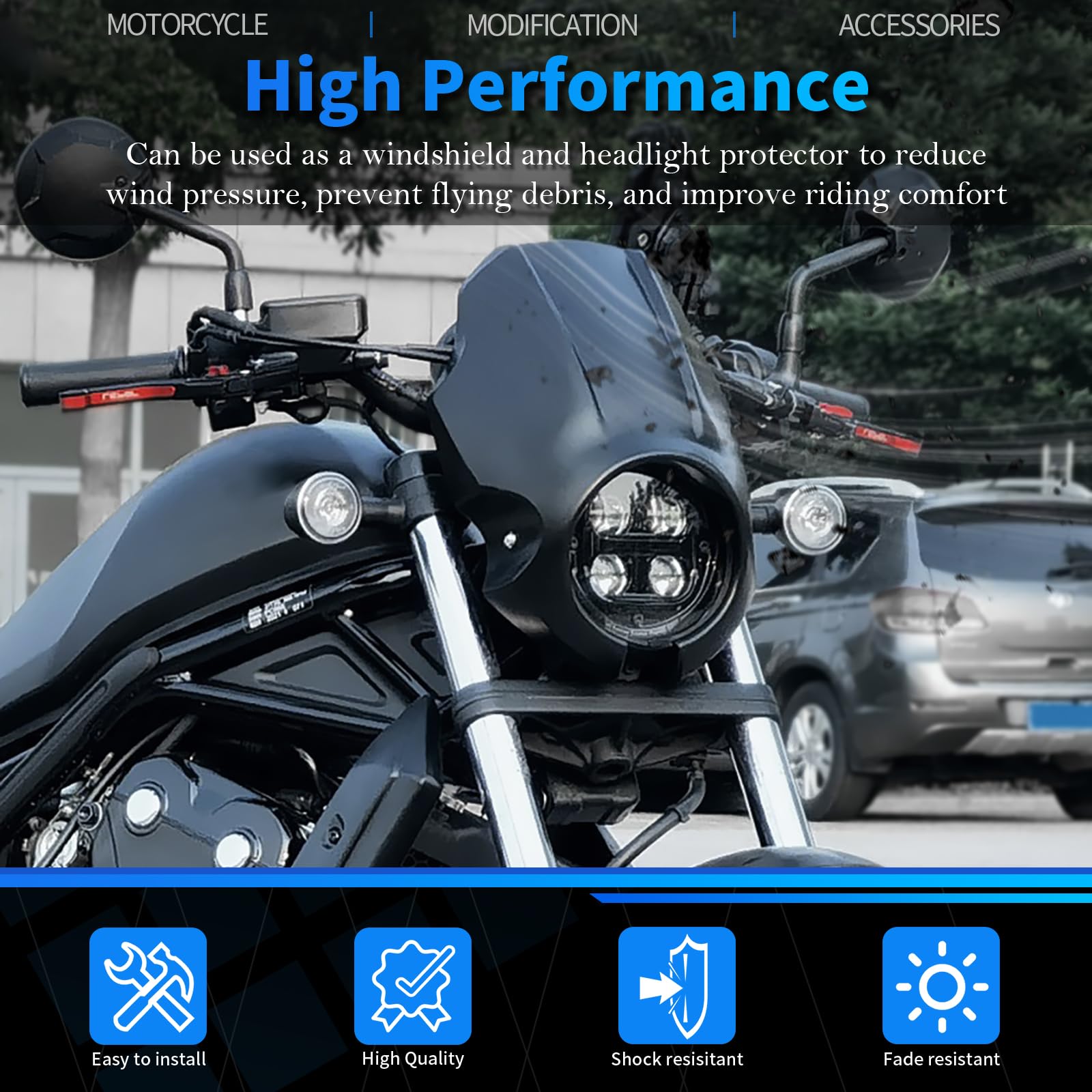 Motorrad-Scheinwerferverkleidung Frontverkleidung Gabelhalterung Scheinwerfermaske Kompatibel mit Honda Rebel CMX250/300/500 2020-2025 CMX1100 2021-2025 (Matt schwarz)