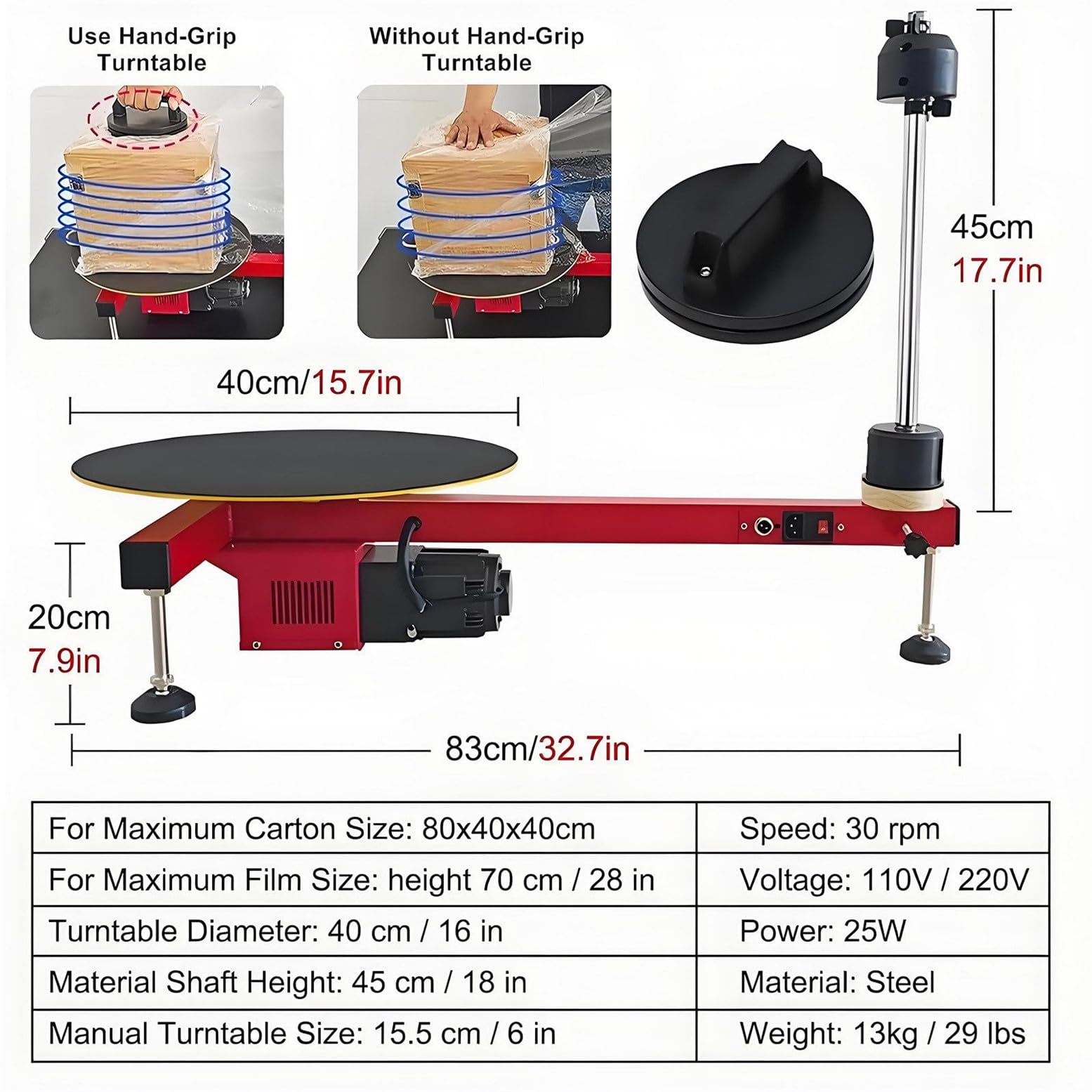 Máquina automática para Envolver y flejar con Film Estirable, máquina para Envolver y flejar con Film Estirable, máquina para palés con dispensador de Film eléctrico, 83 x 40 x 65 cm