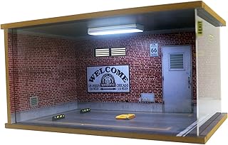 1/18 Scale Model Car Display Case - 1:18 Car Garage Display Case with Clear Acrylic Cover and LED Lighting for Die-Cast Cars, 1 Parking Route 66-Right