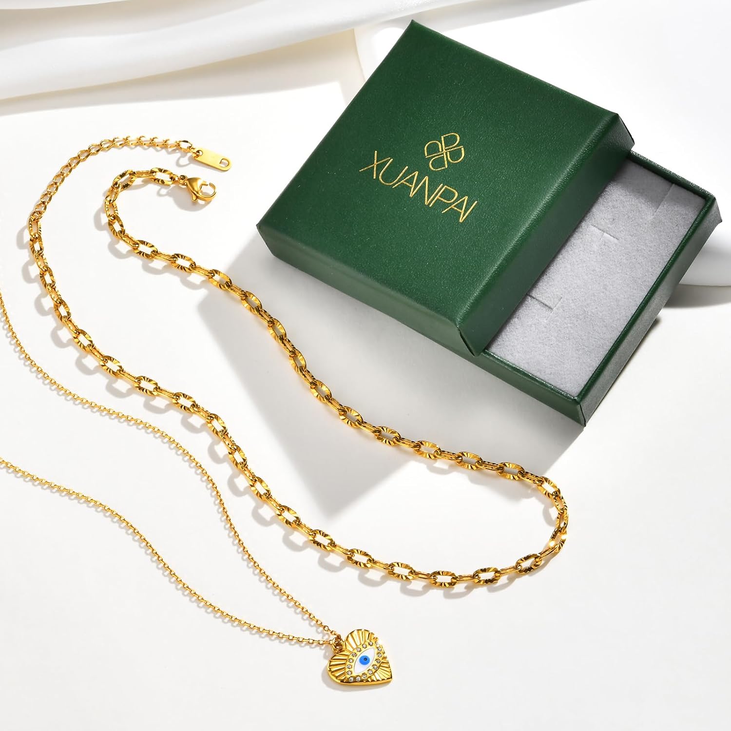 Women's Gold Evil Eye Necklace - 14K Gold Plated Evil Eye Choker Necklaces,Cubic Zirconia Non Tarnish Golden Layered Heart Protection Necklace,Lucky Spiritual Jewelry Gifts for Girlfriend Sister Wife - Image 5