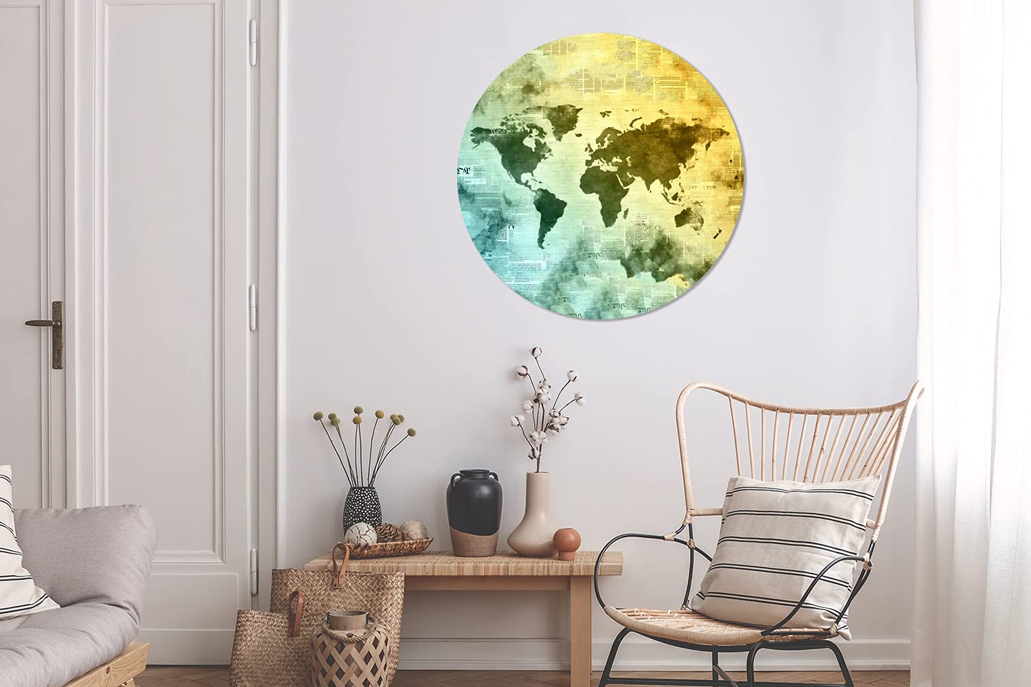 MuchoWow Wandbild Rund Wanddeko Deko Wohnzimmer Bilder 90x90 cm Weltkarte - Wasserfarben