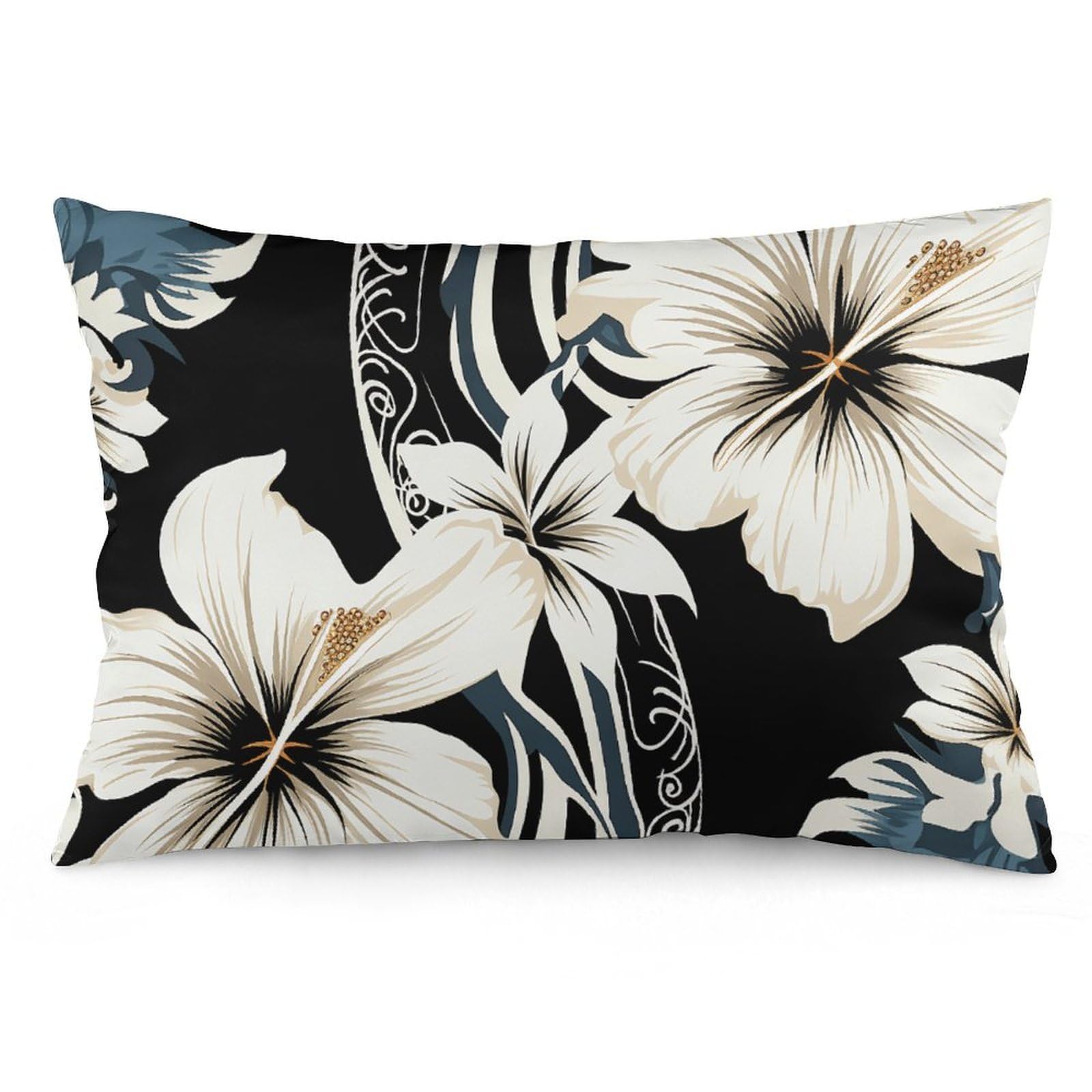 2 Pack Pillow Cases for Hair and Skin, Soft Breathable Pillow Case Covers with Hidden Zipper, Black and White Hawaiian Flowers Pillowcase 20"x30" Pillow Covers for Sleeping Gift