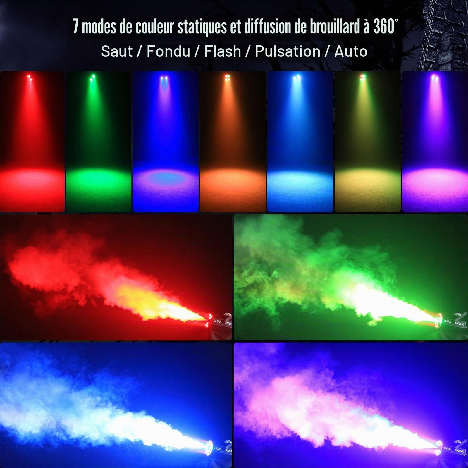Machine à Fumée 800W avec Télécommande,Mini Machine à Brouillard Portable avec Réservoir 0.3L,18 LED RGB Lumineux Disco Faisceau Stroboscopique pour DJ Halloween Mariage Fêtes Noël Scène