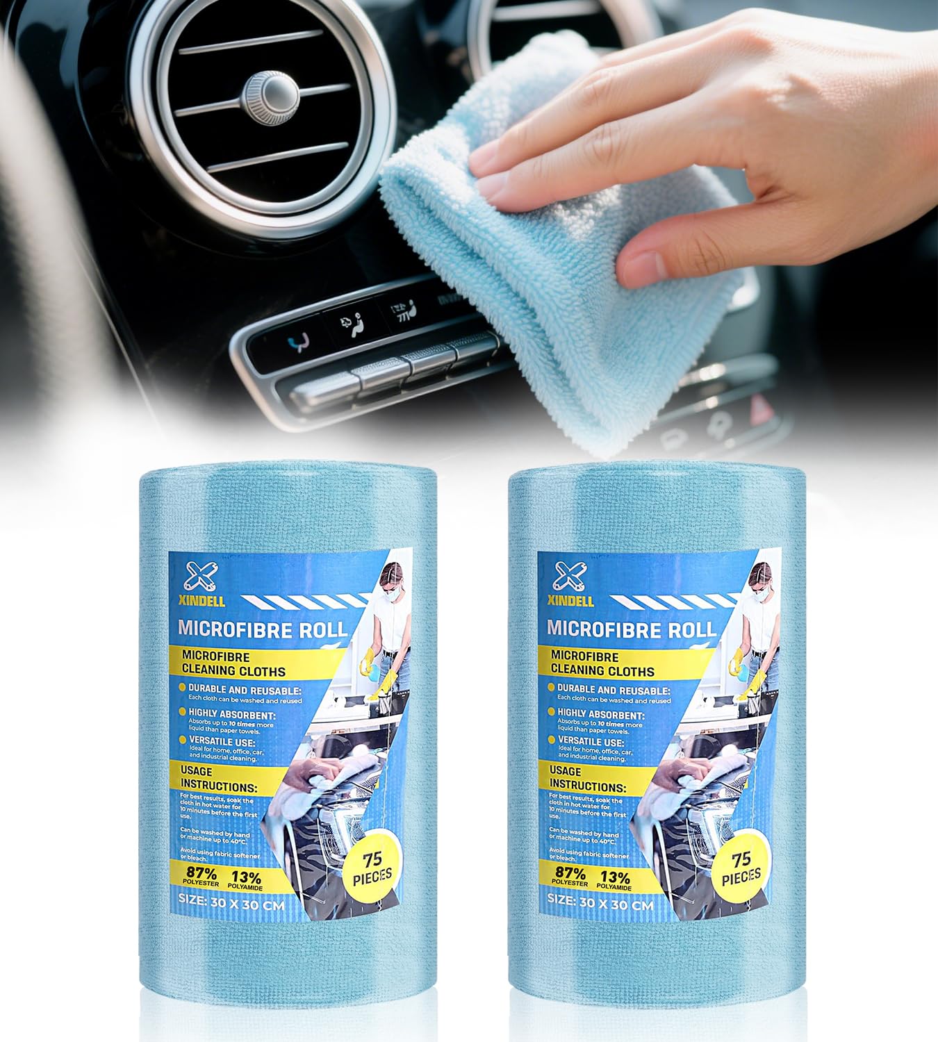 150 Pack Microfiber Cleaning Cloth Roll XINDELL 12x12 Tear-Off Lint-Free Towels for Car Detailing Auto Window Interior Cleaning