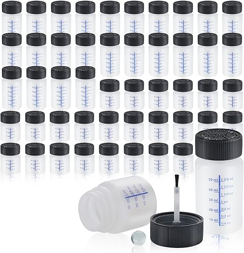 Lichamp Recipiente de pintura de retoque, 25 botellas de retoque de pintura de 1 oz y 25 piezas de 2 onzas con cepillo, 1 onza (1.0 fl oz) y 2 onzas
