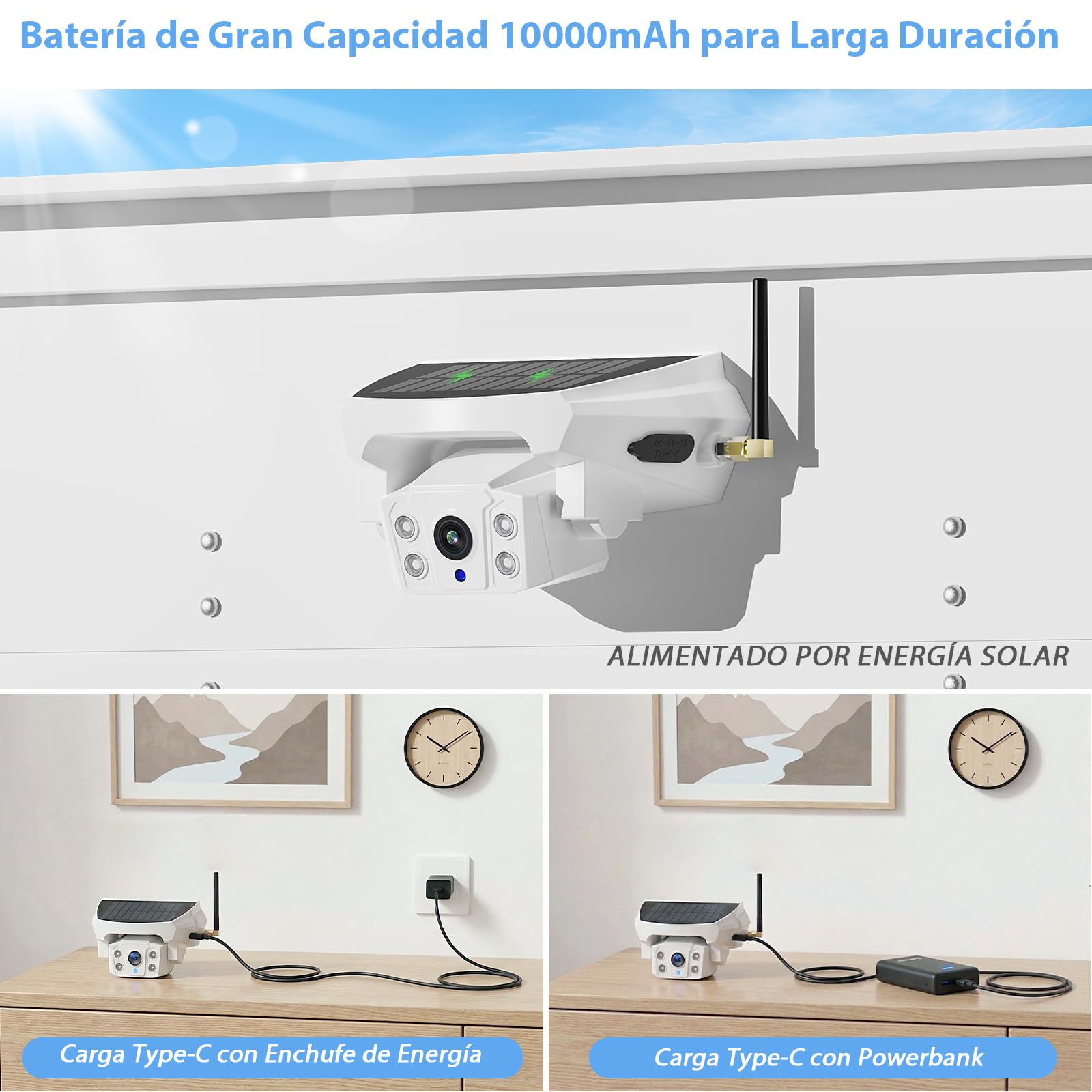 Cámara de Marcha Atrás Inalámbrica Solar con Monitor 7", Sistema de Visión Trasera Digital HD 1080P, Batería 10000mAh & Soporte Magnético, Impermeable IP69K para Autocaravana, Camión, Remolque