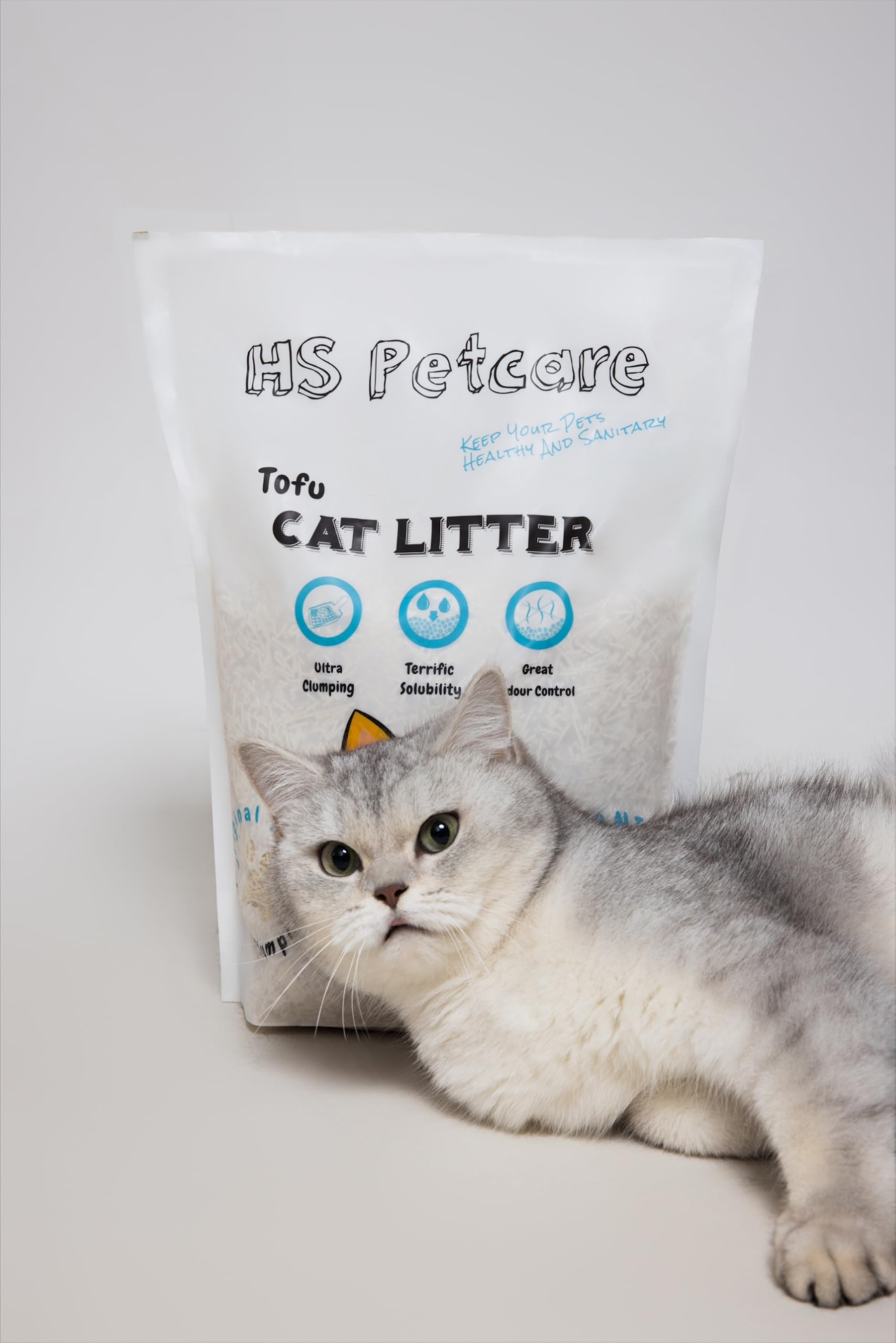 Litière Agglomérante Biologique Naturelle pour Chat - Contrôle des Odeurs Agglomérantes - Jetable - Longue Durée - Sans Poussière - Fermeture Éclair