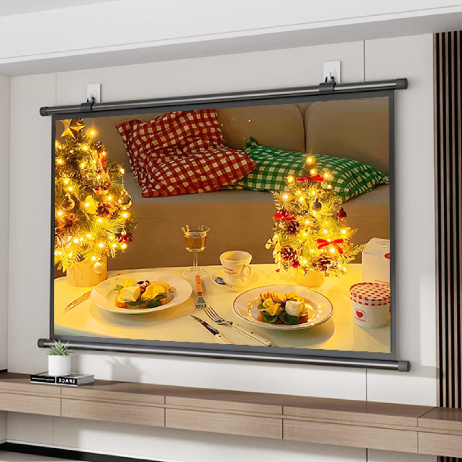 Schermo per Proiettore, Telo da Proiezione Interno Esterno, Home Theater Cinema Full HD 3D 4K，Manuale Telo Proiettore Avvolgibile，per Video Proiettori, Uso Esterno A Casa Cinema(4:3,60")