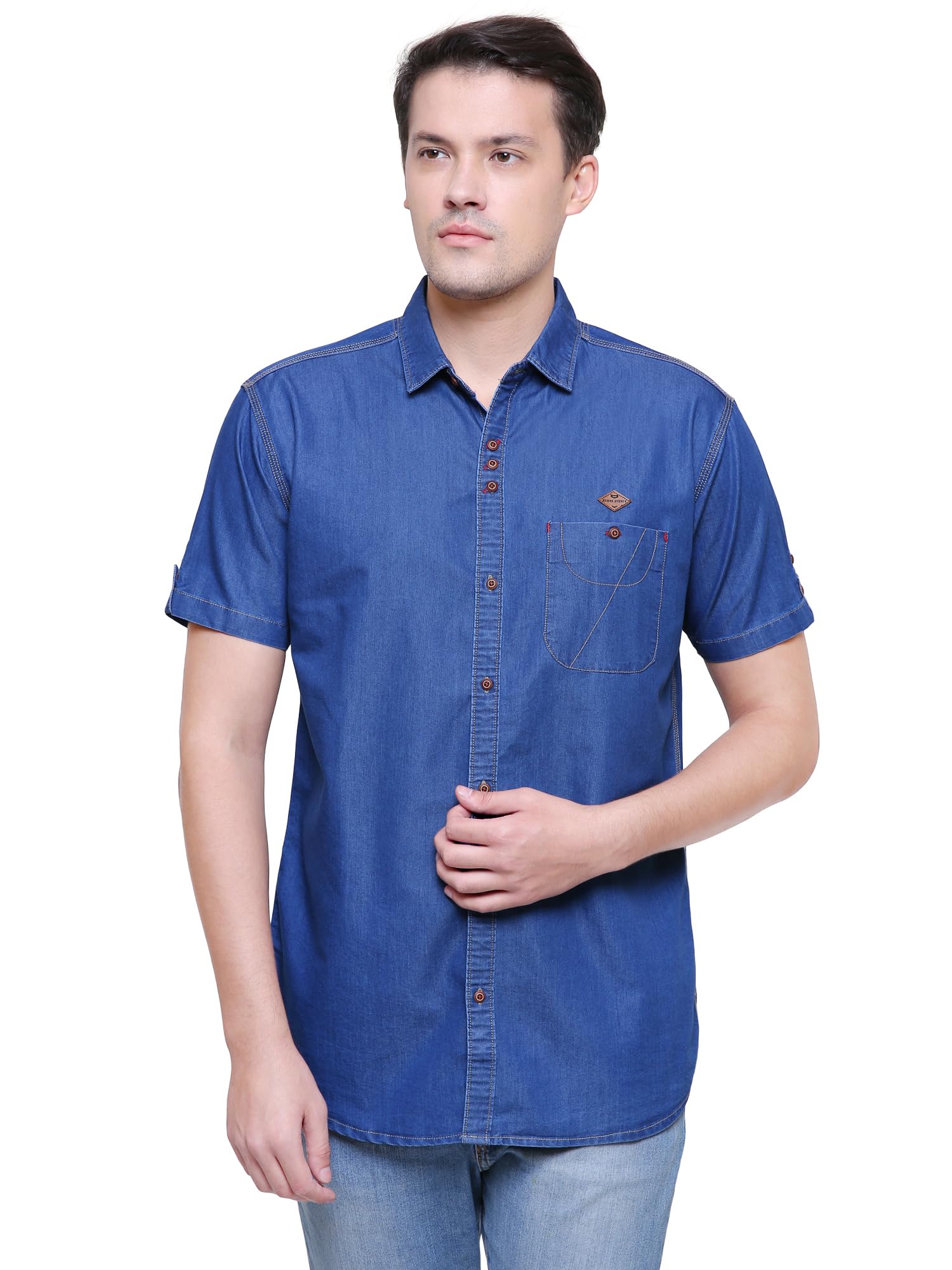kuons avenue Men's Denim Half Sleeve Casual Shirt | Jeans Shirt for Men | Half Sleeves | Spread Collar-picture-47