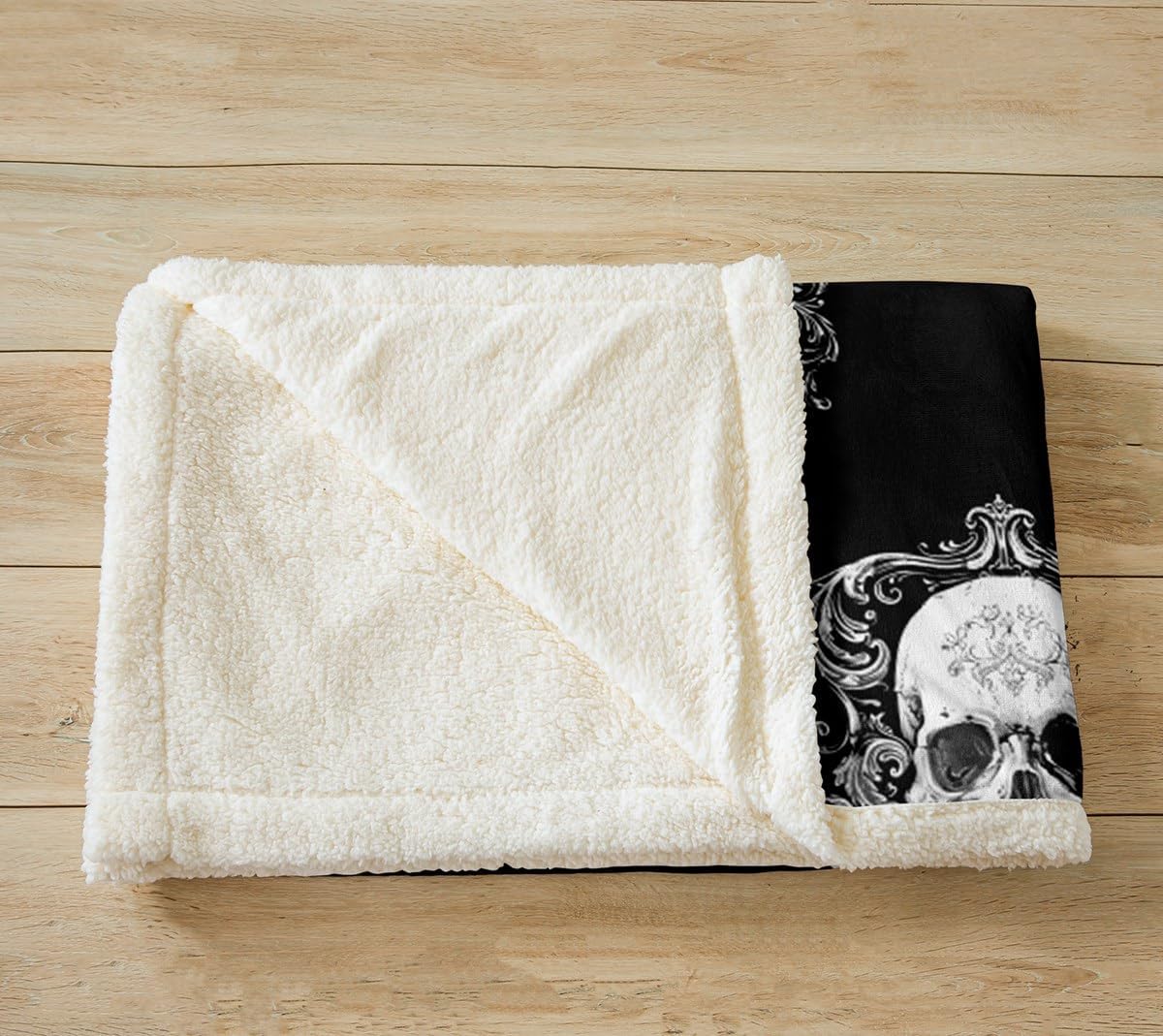 Skull Flannel Blanket,Gothic Style Skeleton White Lace Print Fuzzy Blanket for Children Present,Halloween Theme Hand Sketch Black Polyester Throw Blanket for Couch, Twin Size (60 x 80 Inch)