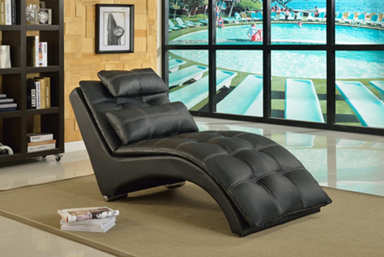 Best Quality Furniture Black Faux Leather Chaise Home