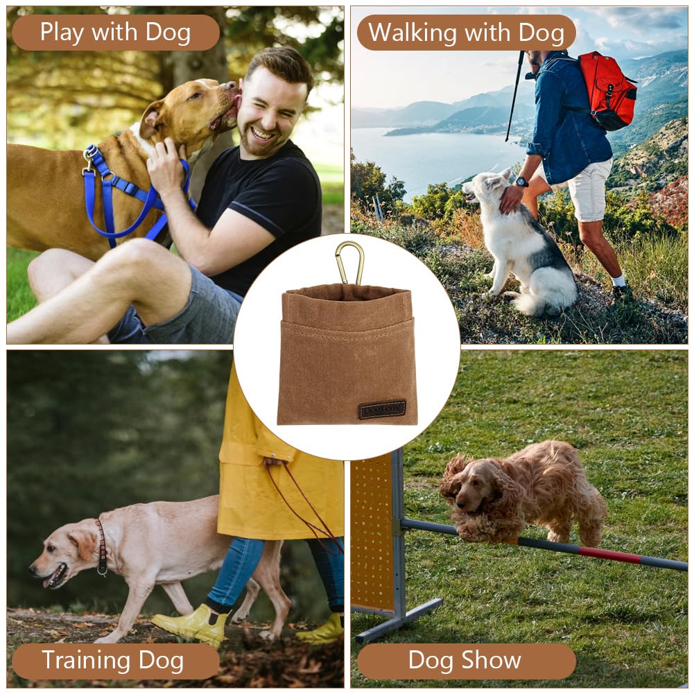Borsa Addestramento Cane, Borsa Porta Snack per Animali Domestici, Porta Snack Cane, Sacchetto per Cani a Mani libere con moschettone, per addestramento di Cani (Marrone)