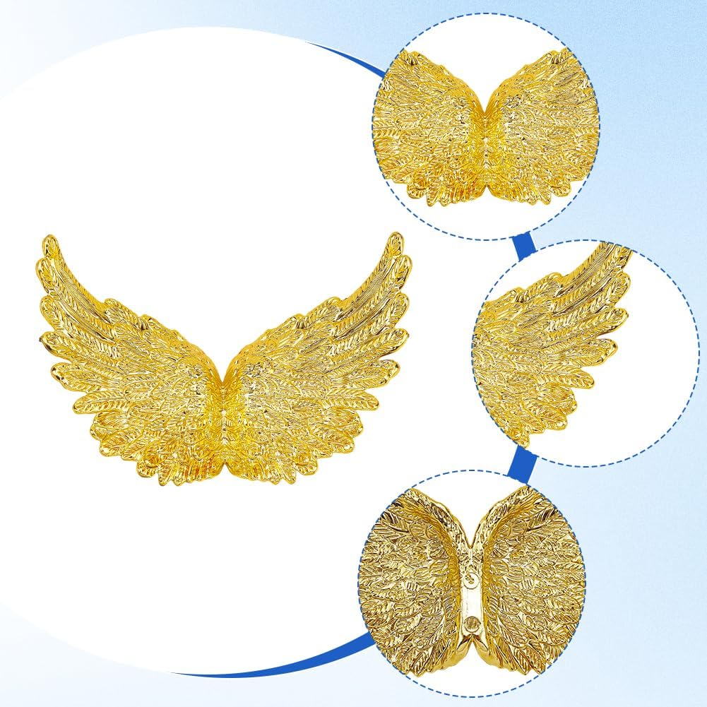 GORGECRAFT 12Pcs 4 Inch Gold Glitter Angel Wings Plastic 3D Guardian Fairy Christmas Tree Hanging Decorations Wing Patches for DIY Crafts Costume Party Favor Ornaments Hair Accessories