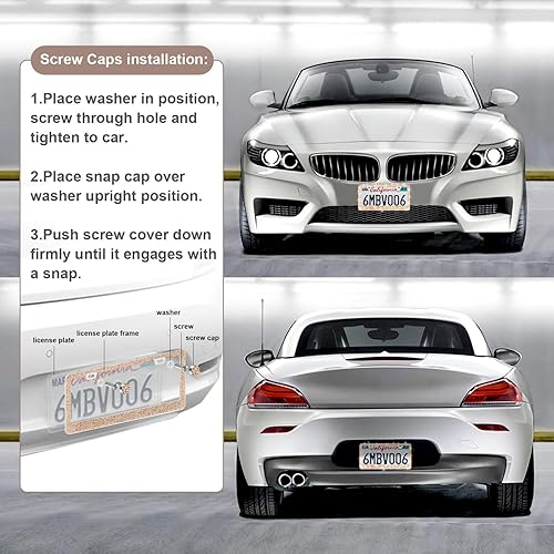 Vista 73 de Paquete de 2 marcos de matrícula brillantes para mujer, accesorios de automóvil con diamantes de imitación brillantes con tapas de cristal con Blanco