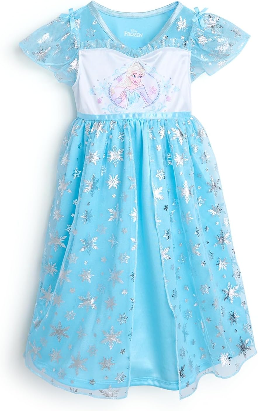 Frozen Girls' Princess Dress Nightgown, Fantasy Gown, Soft & Cute Pajamas for Kids