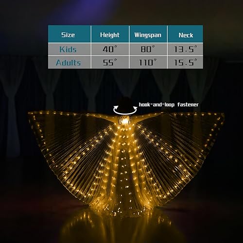 Miniatura 10 de ZFBIRD Alas de mariposa LED de Halloween, alas de ángel iluminadas, capa de polilla LED con palos telescópicos para niños y adultos