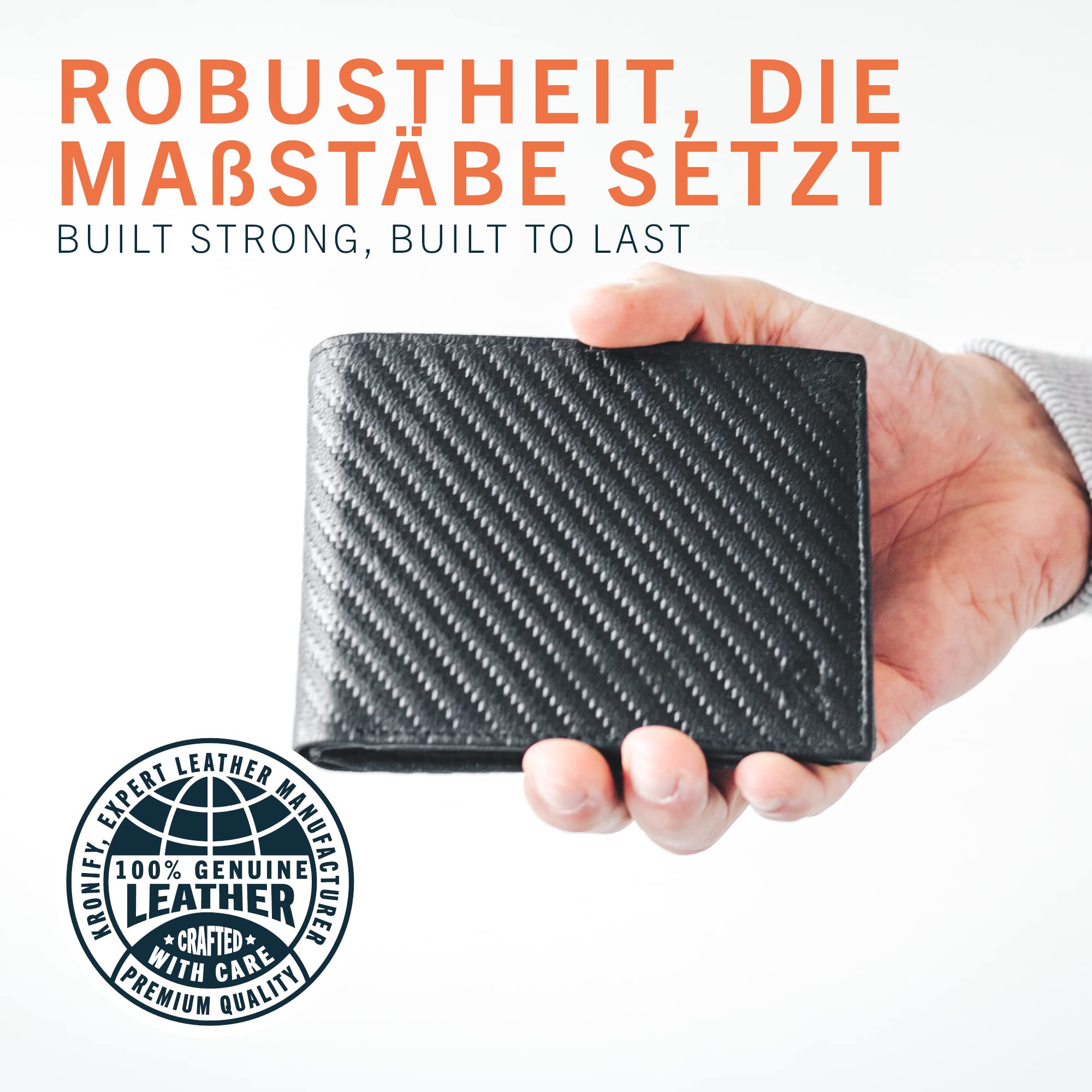 Atlas Herren Geldbeutel aus Leder mit RFID Schutz I Echtleder Portmonee mit Münzfach I Geldbörse für Männer in Carbon mit Geschenk Box