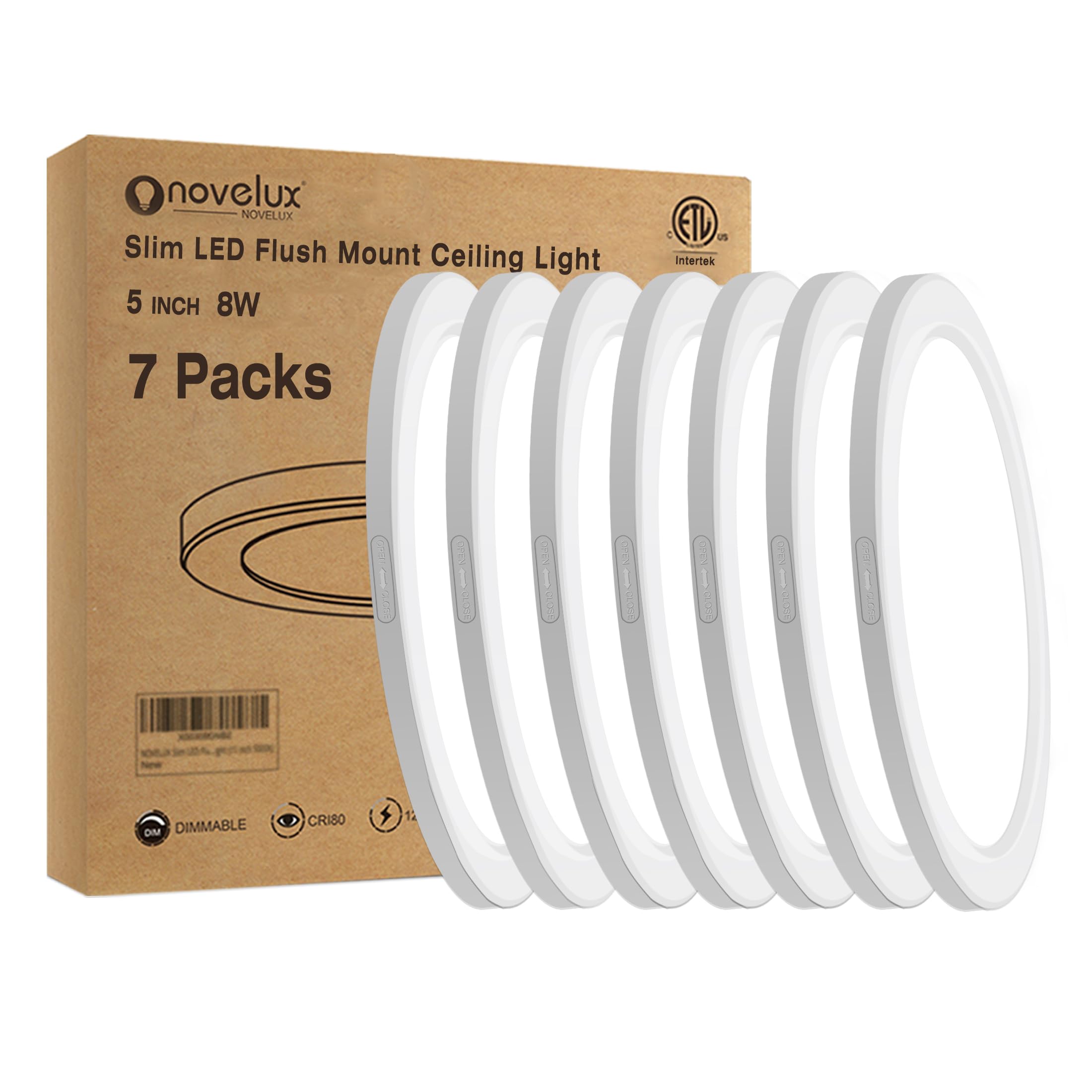 NOVELUX 5.4" Flush Mount Ceiling Light Dimmable with ETL CERT, 5000K White LED Ceiling Lights Ultra Thin Round Ceiling Light Fixture for Bedroom,