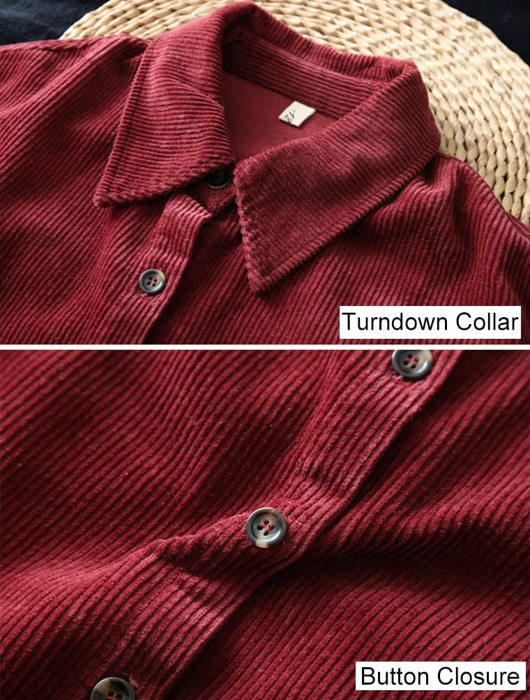 FTCayanz Women's Corduroy Shirt Jacket Casual Long Sleeve Coat Button Down Outerwear Tops - Image 3