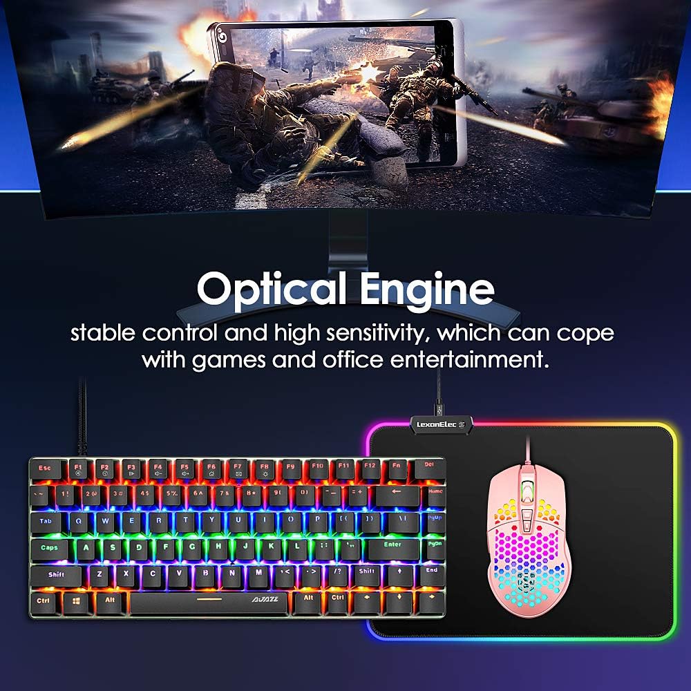 Wired Lightweight Gaming Mouse RGB Backlit USB Programmable Driver Gaming Mice 7 Buttons Seven Adjustment 6400DPI Optical Mice Ultralight Honeycomb Shell model for PC Gamers, Xbox, PS4 -Black