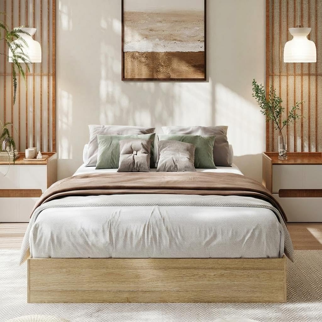 Garvee Twin XL Solid Wood Platform Bed Frame – Floor-Standing, No Box Spring Needed, Modern Minimalist Design, Sturdy Wooden Slats, Easy Assembly, Space Saving Bed Frame, Golden Tan Wood