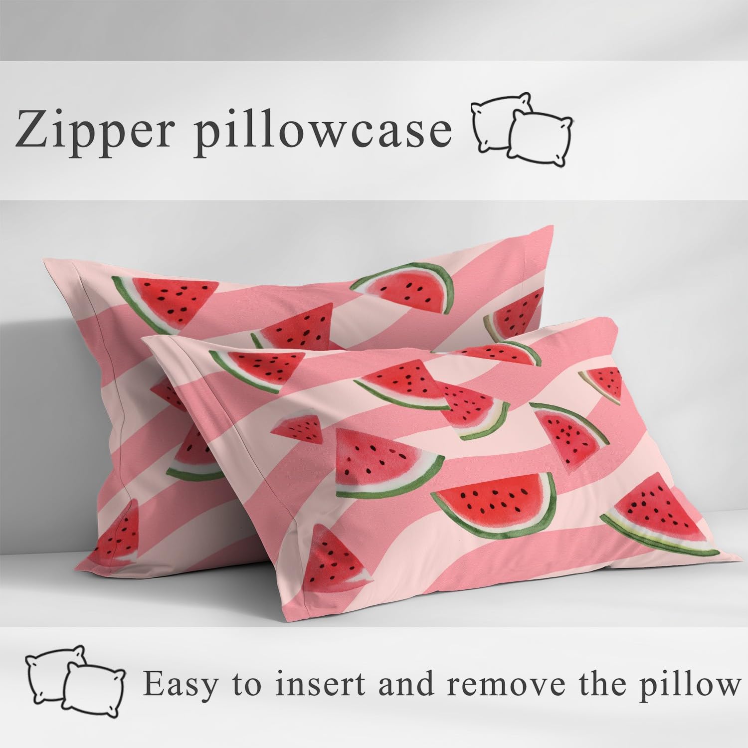 Wassermelonen-Dreiecke, Frische Scheiben Spannbettlaken 160 x 200 cm - Bettlaken Pflegeleicht, Knackiger Sommer, Lebendig Verspielt, Bettwäsche-Set, 3-teiliges Kinderzimmer, Schlafzimmer