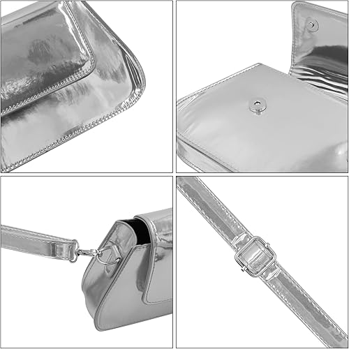Miniatura 4 de Bolso pequeño para las axilas Y2K brillante metálico plateado monedero lindo bolso de fiesta para mujer Hobo Tote Bolso de mano Bolsos de noche
