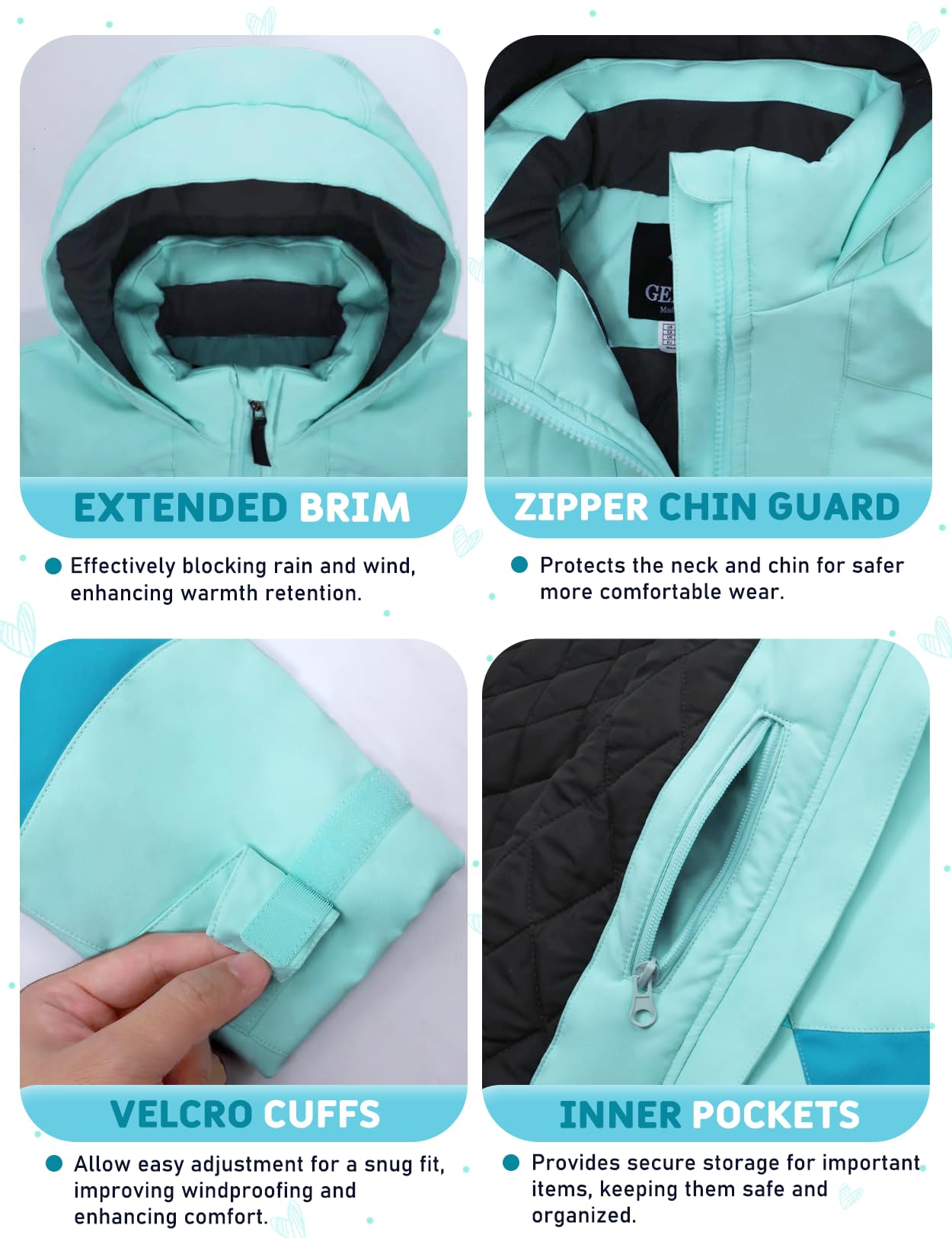 GEMYSE Veste de Ski pour Fille Manteau d’Hiver Chaud avec Capuche Imperméable et Coupe-Vent Veste de Neige pour Enfant pour Montagne et Plein Air