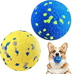 Bolas para cães, brinquedos de mastigar para cães agressivos, brinquedos interativos para jogar e pegar, brinquedos leves que flutuam na água, bolas para cães grandes/médios/filhotes (azul + amarelo)