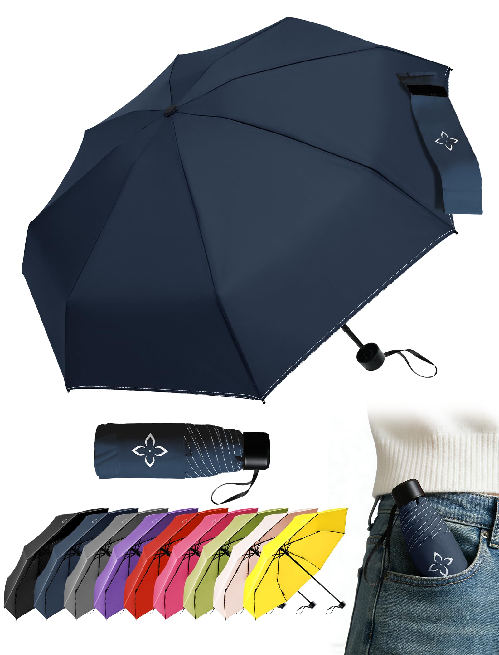 LILAC Windproof Travel Mini Umbrella - Small Compact and Portable for Rain & Sun, Manual Open Close with No Rebound for Seniors & Kids, Reflective