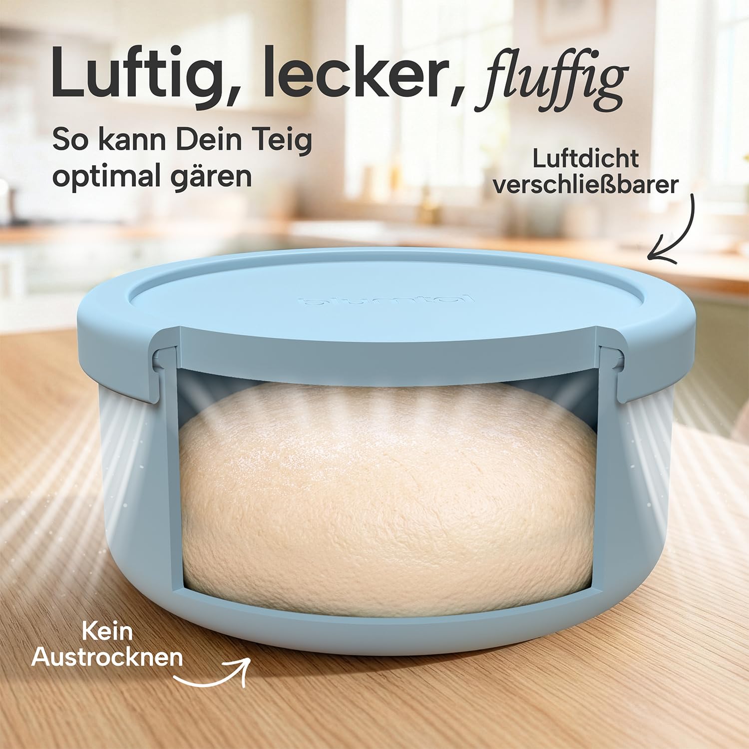 Blumtal Pizzaballenbox mit Deckel 4er Set - BPA-freie Pizza Ballenbox Silikon 14,5x6,5cm - antihaftende Pizza Box für optimale Gärung - Gärbox - Teigballenbox - Pizzabox - Pizzateig Box - Set Blau