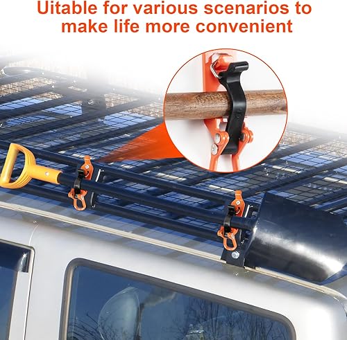 Miniatura 7 de QUFA Soporte de pala para kit de portaequipajes de techo, abrazaderas de goma de metal, soportes de montaje en pared, soporte de pala para ATV, kit