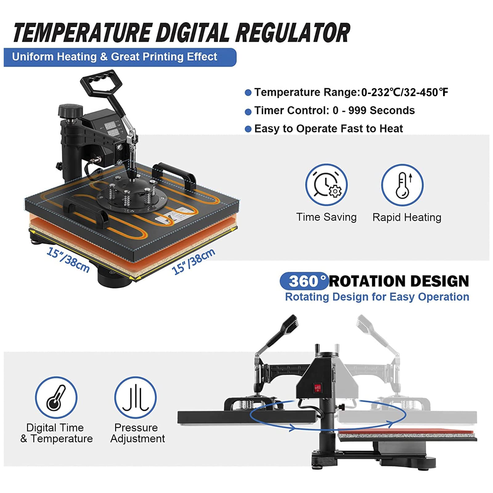 熱転写プレス機 38×38㎝ ヒートプレス 昇華転写 DTF転写 熱転写プレス