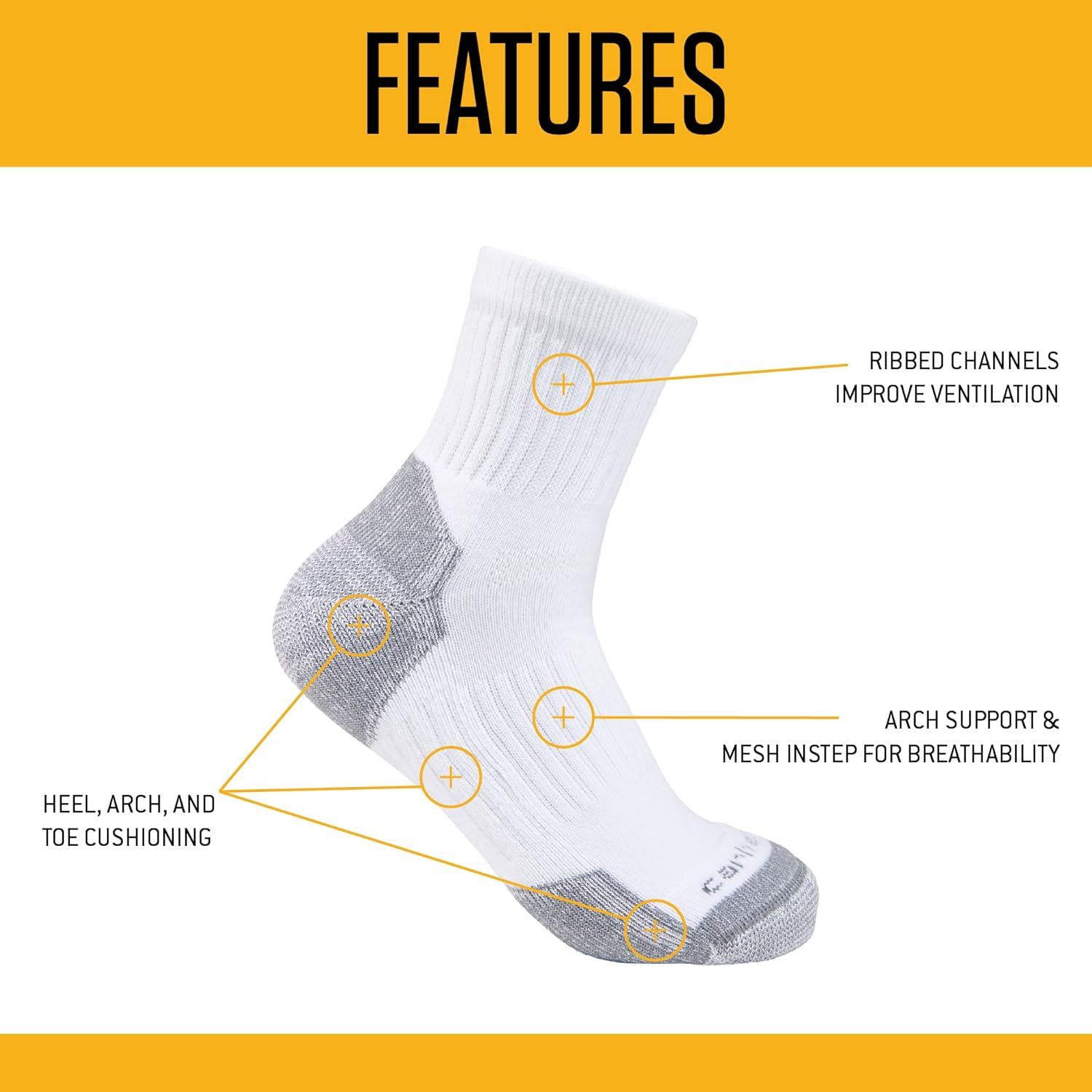 Carhartt Men's SQ6103M Lightweight Cotton Blend Quarter Sock 3-Pack - Large - Black - Image 4