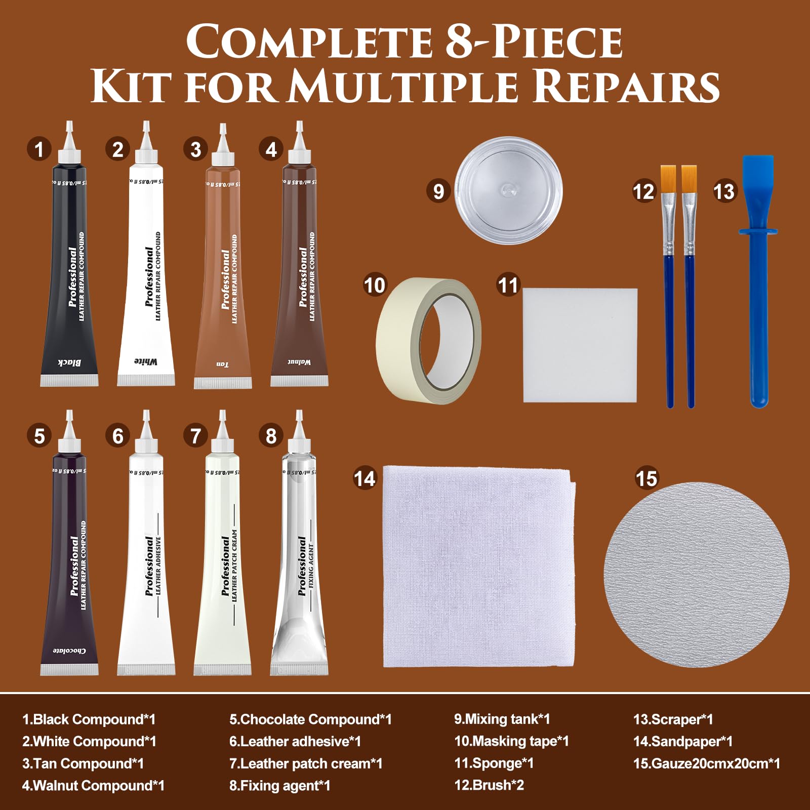 Leather Repair Kit for Furniture, Car Seats, Sofa, Jacket, and Purse, Vinyl Repair Kit with Super Easy Instructions to Match Any Color, Restore Any Glossy Leather Surface — view 7